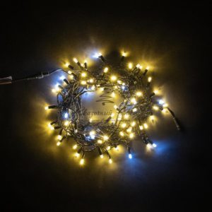Гирлянда Нить с Колпачком 10м Тепло-Белая с Мерцанием Белого Диода, 100 LED, Провод Черный ПВХ, IP65