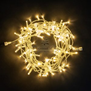 Гирлянда Нить с Колпачком 10м Тепло-Белая, 100 LED, Провод Прозрачный ПВХ, IP65
