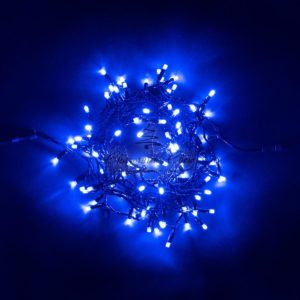 Гирлянда Нить с Колпачком 10м Синяя 24В, 100 LED, Провод Черный ПВХ, IP65