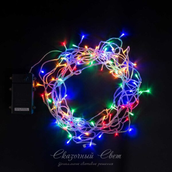 Гирлянда Бахрома на батарейках 3м, 3 бат. "D", 4,5V, прозр. пр., 100 led, мульти