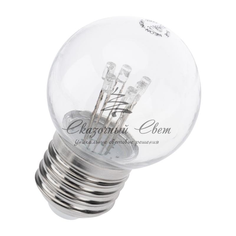 Лампа шар e27 6 LED Ø45мм - ТЕПЛЫЙ БЕЛЫЙ, прозрачная колба, эффект лампы накаливания