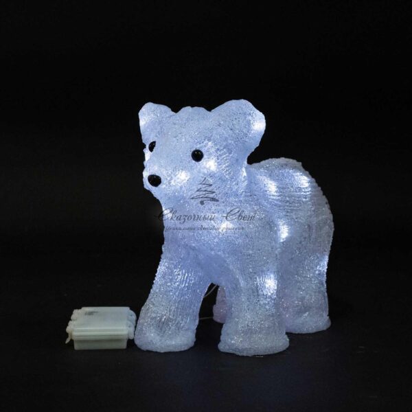 Светодиодный Мишка на Батарейках 23см Белый, 20 LED, IP54