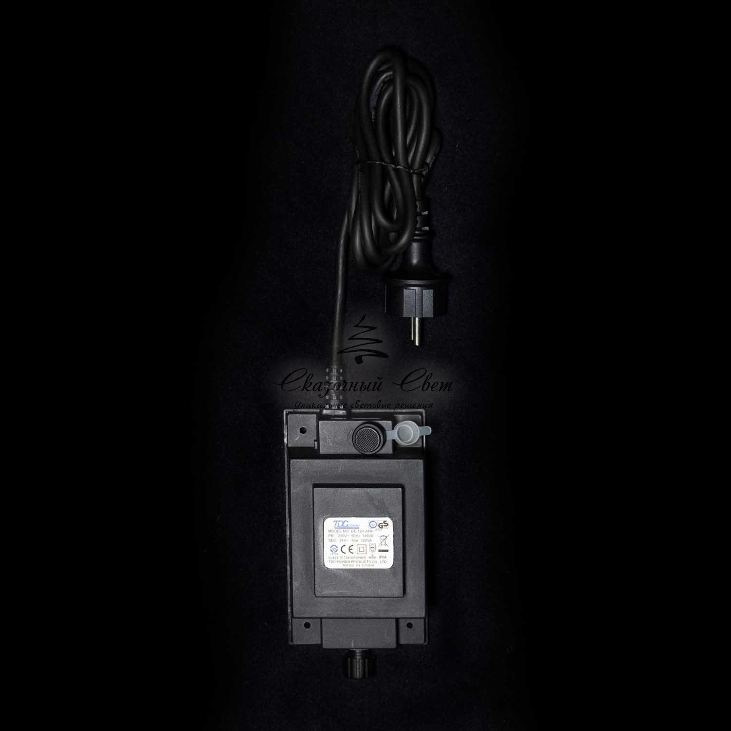 Трансформатор 120W для Силиконовых Нитей 24В, до 3000 LED, Провод Черный Каучук, IP65