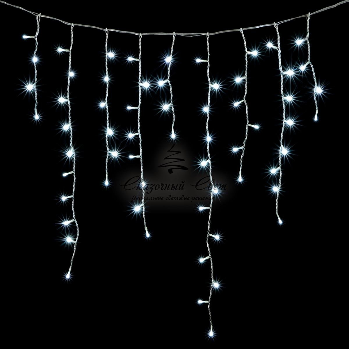Гирлянда Бахрома 5 x 0,9 м Белая, 348 LED, Провод Прозрачный Силикон, IP65