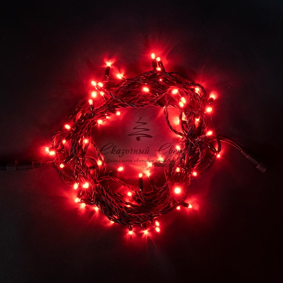 Гирлянда Нить 10м Красная, 75 LED, Провод Черный Каучук, IP54